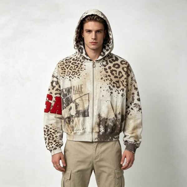 Custom Leopard Washed Boxy Zip Hoodie - Style 7DC83D - product detail view 7 Custom Leopard Washed Boxy Zip Hoodie - Style 7DC83D - product detail view 7