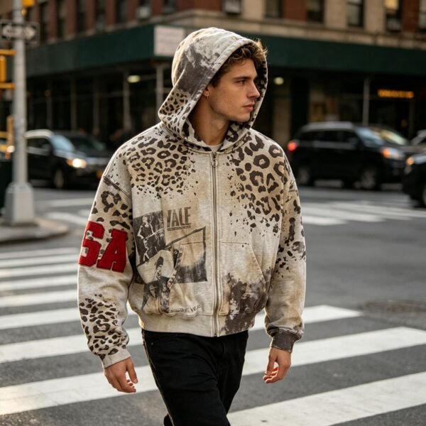 Custom Leopard Washed Boxy Zip Hoodie - Style 7DC83D - product detail view 9 Custom Leopard Washed Boxy Zip Hoodie - Style 7DC83D - product detail view 9