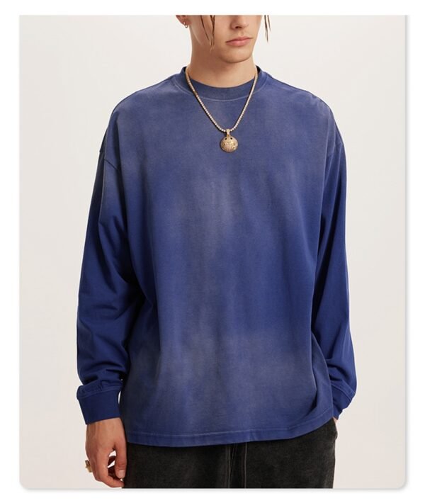 Custom Washed Gradient Long Sleeve T-Shirt - Style 2D5BC4 Blue gradient washed oversized long sleeve t-shirt