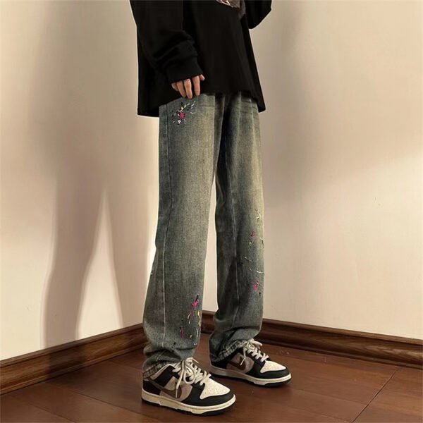 Custom Washed Loose Straight Denim Jeans - Style 3A69E3 - product detail view 3 Custom Washed Loose Straight Denim Jeans - Style 3A69E3 - product detail view 3