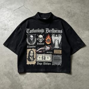 Custom Washed Mock-Neck Cropped Graphic Tee | - Style B92B8F