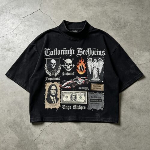 Custom Washed Mock-Neck Cropped Graphic Tee | - Style B92B8F Custom Washed Mock-Neck Cropped Graphic Tee | - Style B92B8F