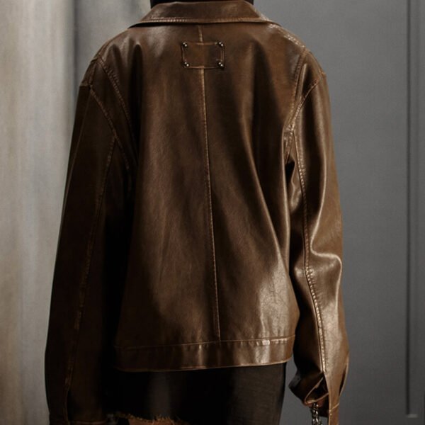 Custom Washed Leather-Look Motorcycle Jacket - Style 8E15CC - product detail view 8 Custom Washed Leather-Look Motorcycle Jacket - Style 8E15CC - product detail view 8