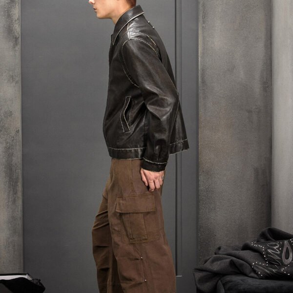 Custom Washed Leather-Look Motorcycle Jacket - Style 8E15CC - product detail view 9 Custom Washed Leather-Look Motorcycle Jacket - Style 8E15CC - product detail view 9