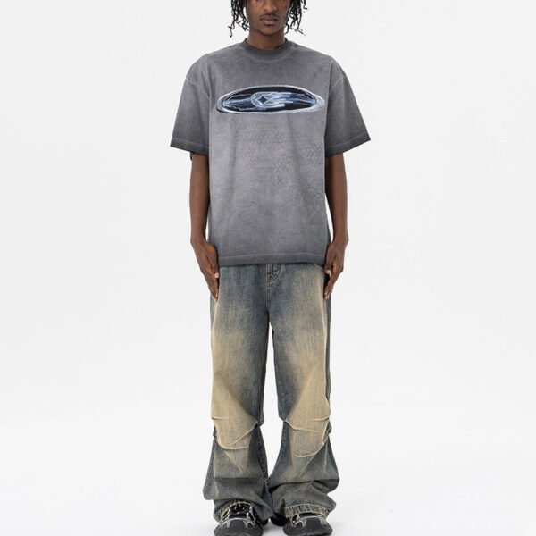 Custom Washed Oval Chest Embroidery T-Shirt - Style 227DD3 - product detail view 2