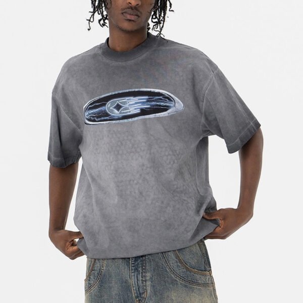 Custom Washed Oval Chest Embroidery T-Shirt - Style 227DD3 - product detail view 5
