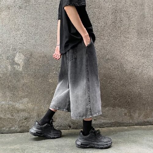 Men's oversized gradient wash denim shorts