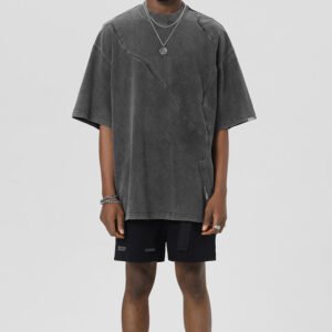 Grey washed oversized t-shirt with unique panel seam detailing