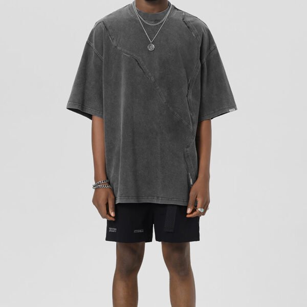 Grey washed oversized t-shirt with unique panel seam detailing