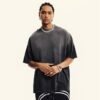 Custom Washed Oversized Tee - 59A73C04 - Style 59A73C Man wearing a dark grey washed oversized t-shirt