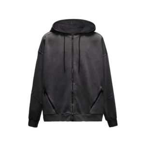 Washed oversized black zip-up hoodie with zippered pockets