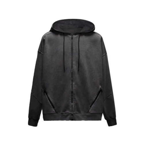 Custom Washed Oversized Zip Hoodie with Color Standard - VW-871F4 - Style 871F4C Washed oversized black zip-up hoodie with zippered pockets