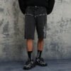 Custom Washed Patchwork Denim-Look Street Shorts - Style 8E3762