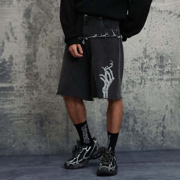 Custom Washed Patchwork Denim-Look Street Shorts - Style 8E3762 - product detail view 2