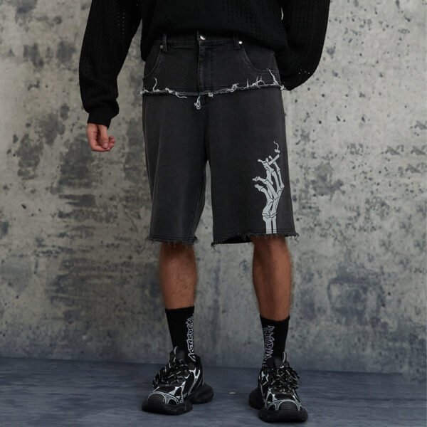 Custom Washed Patchwork Denim-Look Street Shorts - Style 8E3762 - product detail view 3