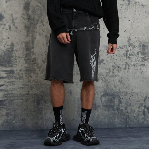 Custom Washed Patchwork Denim-Look Street Shorts - Style 8E3762 - product detail view 4