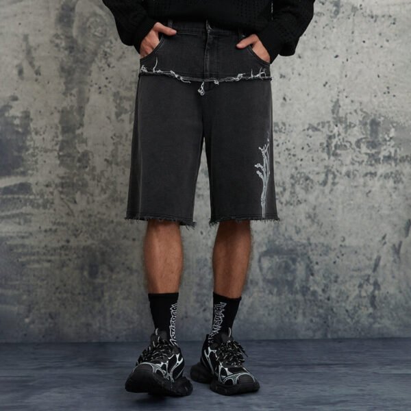 Custom Washed Patchwork Denim-Look Street Shorts - Style 8E3762 - product detail view 5