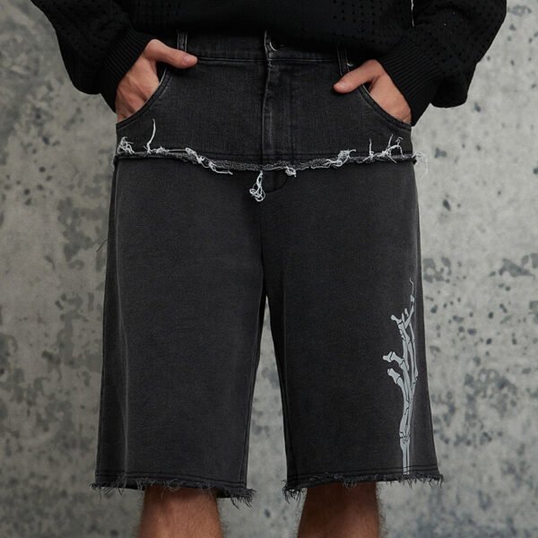Custom Washed Patchwork Denim-Look Street Shorts - Style 8E3762 - product detail view 6