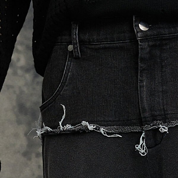 Custom Washed Patchwork Denim-Look Street Shorts - Style 8E3762 - product detail view 11