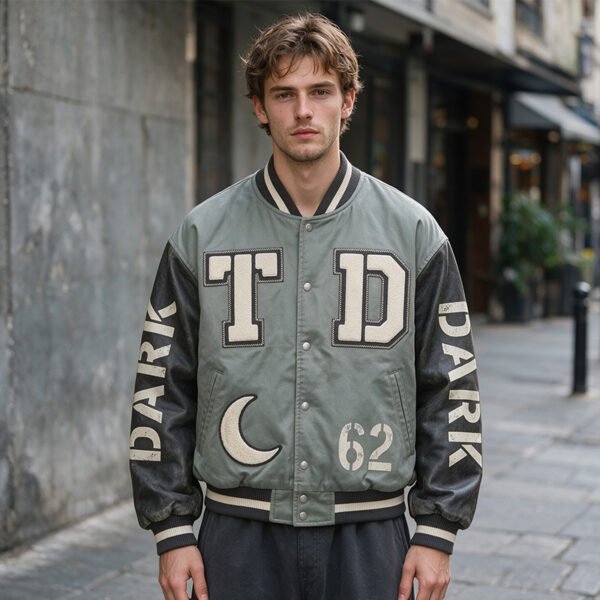 Custom Washed Patchwork Varsity Jacket VVW-VJ01 - Style 8877A7 - product detail view 2