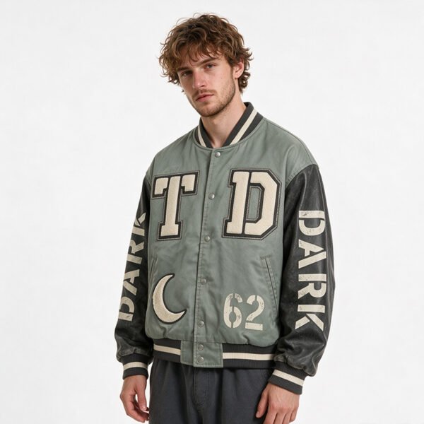Custom Washed Patchwork Varsity Jacket VVW-VJ01 - Style 8877A7 - product detail view 4