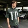 Custom Washed Plaid Short Sleeve Overshirt - Style A93299 - product detail view 2