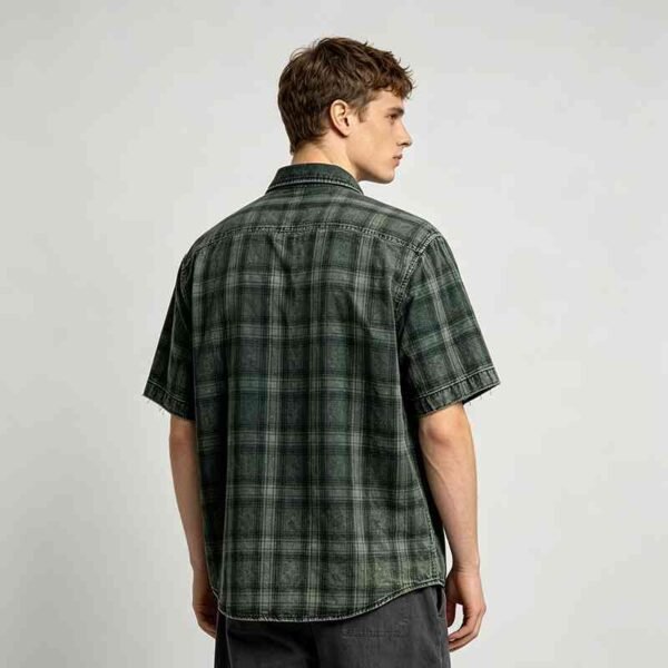 Custom Washed Plaid Short Sleeve Overshirt - Style A93299 - product detail view 3