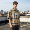 Custom Washed Plaid Rubber Print Short Sleeve Shirt - Style B67ADF - product detail view 4