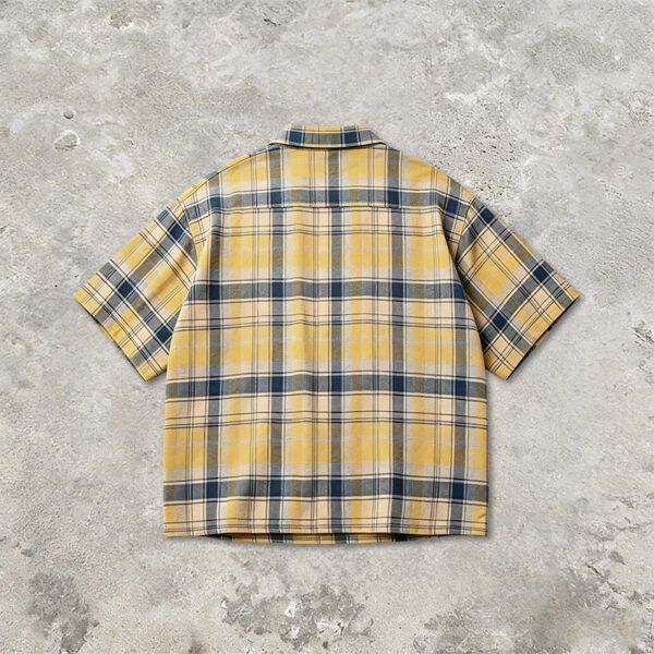 Custom Washed Plaid Rubber Print Short Sleeve Shirt - Style B67ADF - product detail view 10