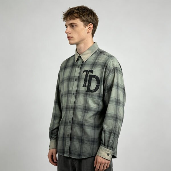 Custom Washed Plaid Screen Print Shirt - Style 59AD93 - product detail view 4 Custom Washed Plaid Screen Print Shirt - Style 59AD93 - product detail view 4
