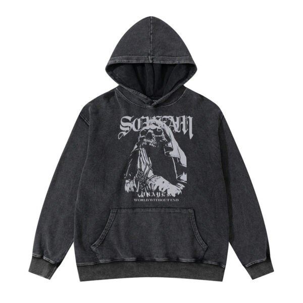 Custom Washed Pullover Hoodie With Rib Cuffs - Style 06AA9D - product detail view 5