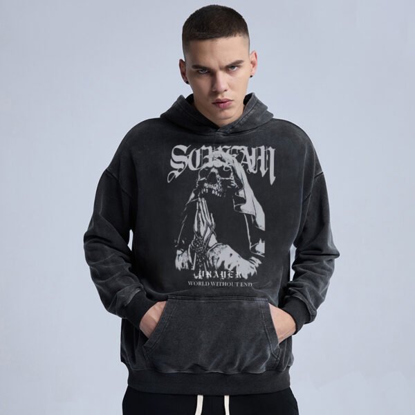 Custom Washed Pullover Hoodie With Rib Cuffs - Style 06AA9D - product detail view 7