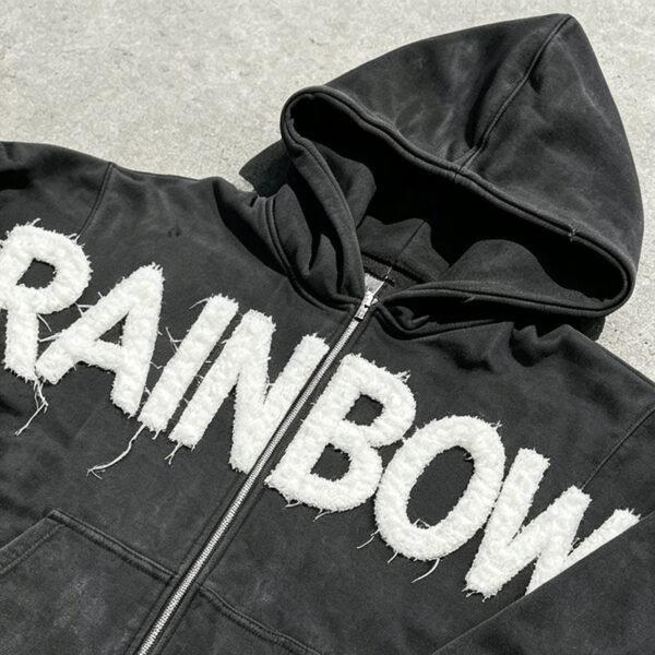Custom Washed Raised-Letter Zip Hoodie - Style F44BFA - product detail view 4 Custom Washed Raised-Letter Zip Hoodie - Style F44BFA - product detail view 4