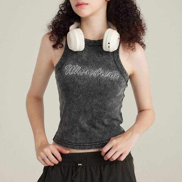 Custom Washed Rhinestone Fitted Sleeveless Tank Top - Style F6BF06 - product detail view 2
