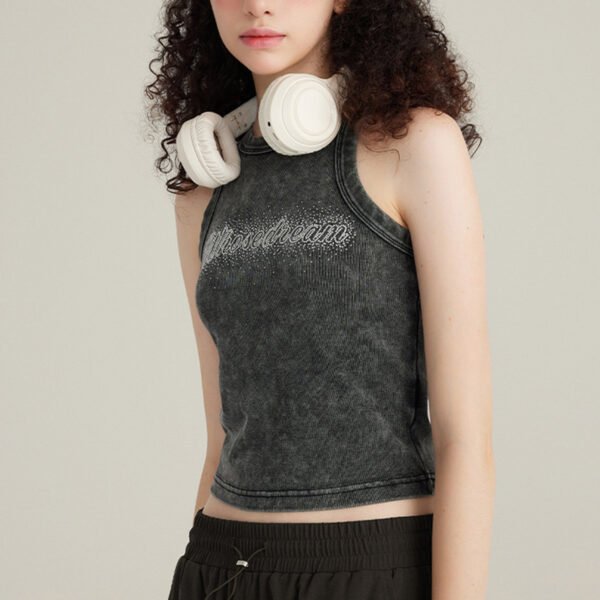 Custom Washed Rhinestone Fitted Sleeveless Tank Top - Style F6BF06 - product detail view 4