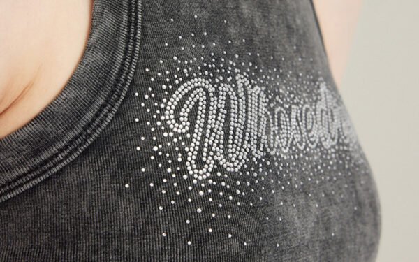 Custom Washed Rhinestone Fitted Sleeveless Tank Top - Style F6BF06 - product detail view 7