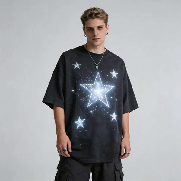 Custom Washed Rhinestone Star Streetwear T-Shirt | 5ADBA741 - Style 5ADBA7 - product detail view 4 Custom Washed Rhinestone Star Streetwear T-Shirt | 5ADBA741 - Style 5ADBA7 - product detail view 4