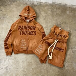 Custom Washed Rhinestone Hoodie and Short Set - Style 96A1FD