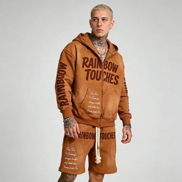 Custom Washed Rhinestone Hoodie and Short Set - Style 96A1FD - product detail view 6