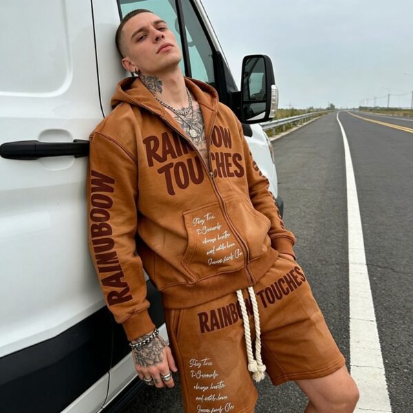 Custom Washed Rhinestone Hoodie and Short Set - Style 96A1FD - product detail view 8