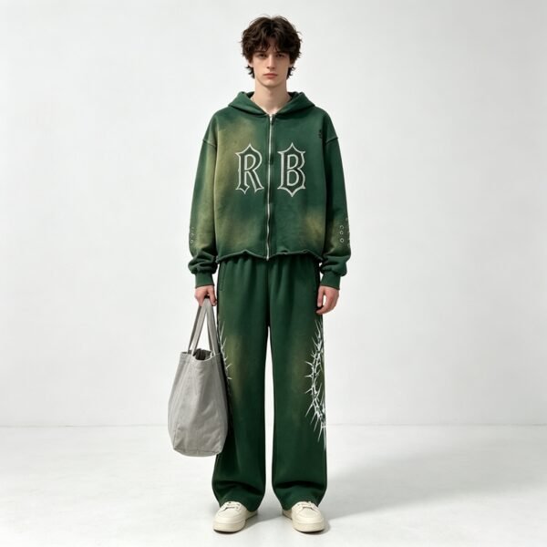 Custom Washed Rhinestone Zip Hoodie and Pant Set - Style AC925F - product detail view 2
