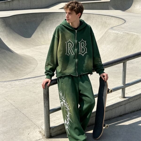 Custom Washed Rhinestone Zip Hoodie and Pant Set - Style AC925F - product detail view 5