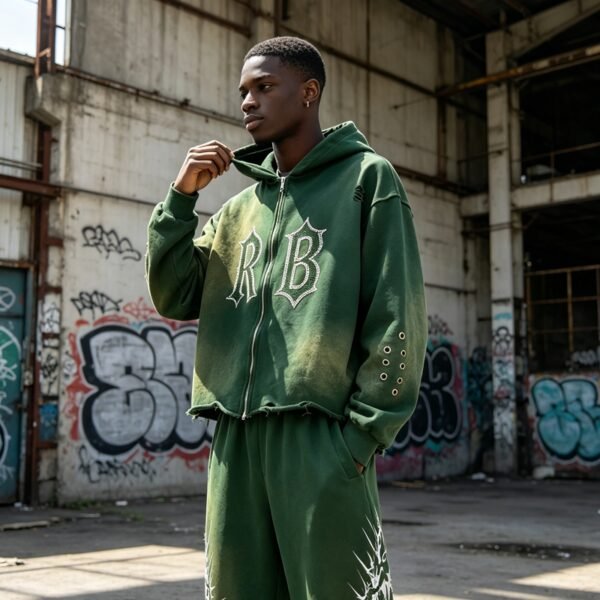 Custom Washed Rhinestone Zip Hoodie and Pant Set - Style AC925F - product detail view 7
