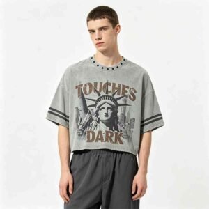 Custom Washed Rivet Collar Graphic Streetwear T-Shirt - Style F79799