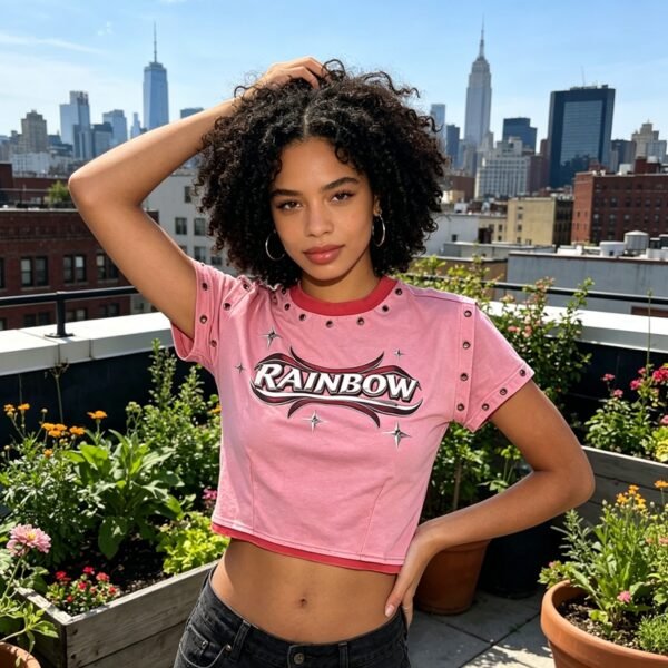 Custom Women's Washed Rivet Crop Graphic T-Shirt | VW-57B185E0 - Style 57B185 - product detail view 2