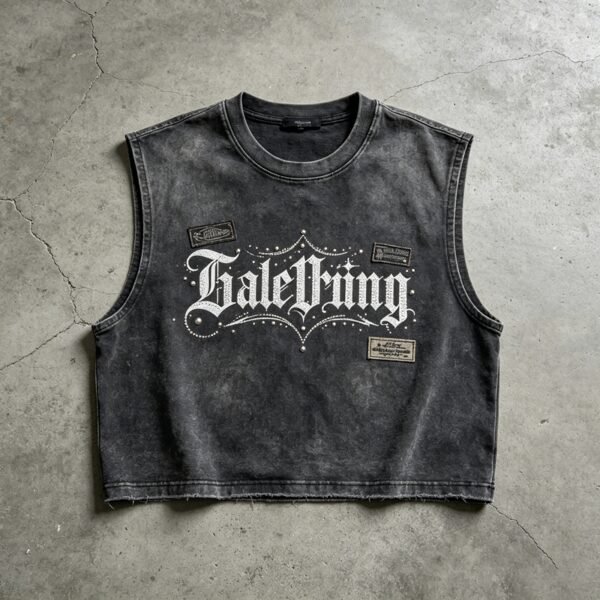 Custom Washed Rivet Patch Cropped Tank Top - Style 8EAFBA
