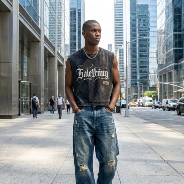 Custom Washed Rivet Patch Cropped Tank Top - Style 8EAFBA - product detail view 2