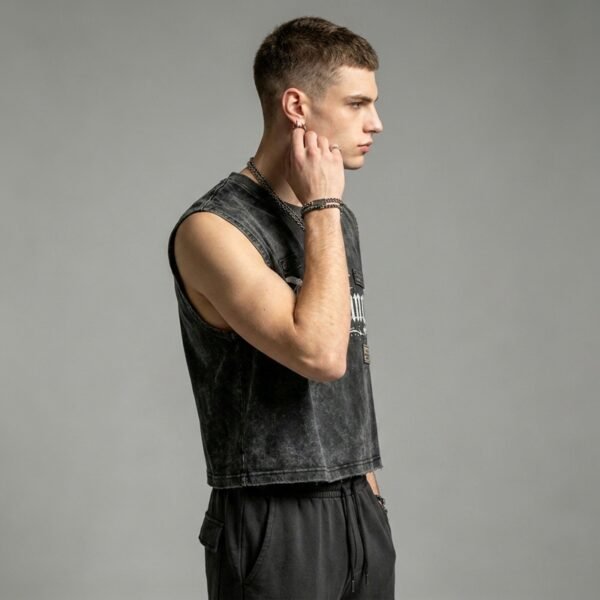 Custom Washed Rivet Patch Cropped Tank Top - Style 8EAFBA - product detail view 6