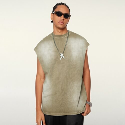 Custom Washed Sleeveless Frayed-Edge Tank Top - Style A6C6A0