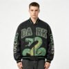 Custom Washed Snake Graphic Varsity Bomber Jacket - Style 07DD01 - product detail view 6 Custom Washed Snake Graphic Varsity Bomber Jacket - Style 07DD01 - product detail view 6